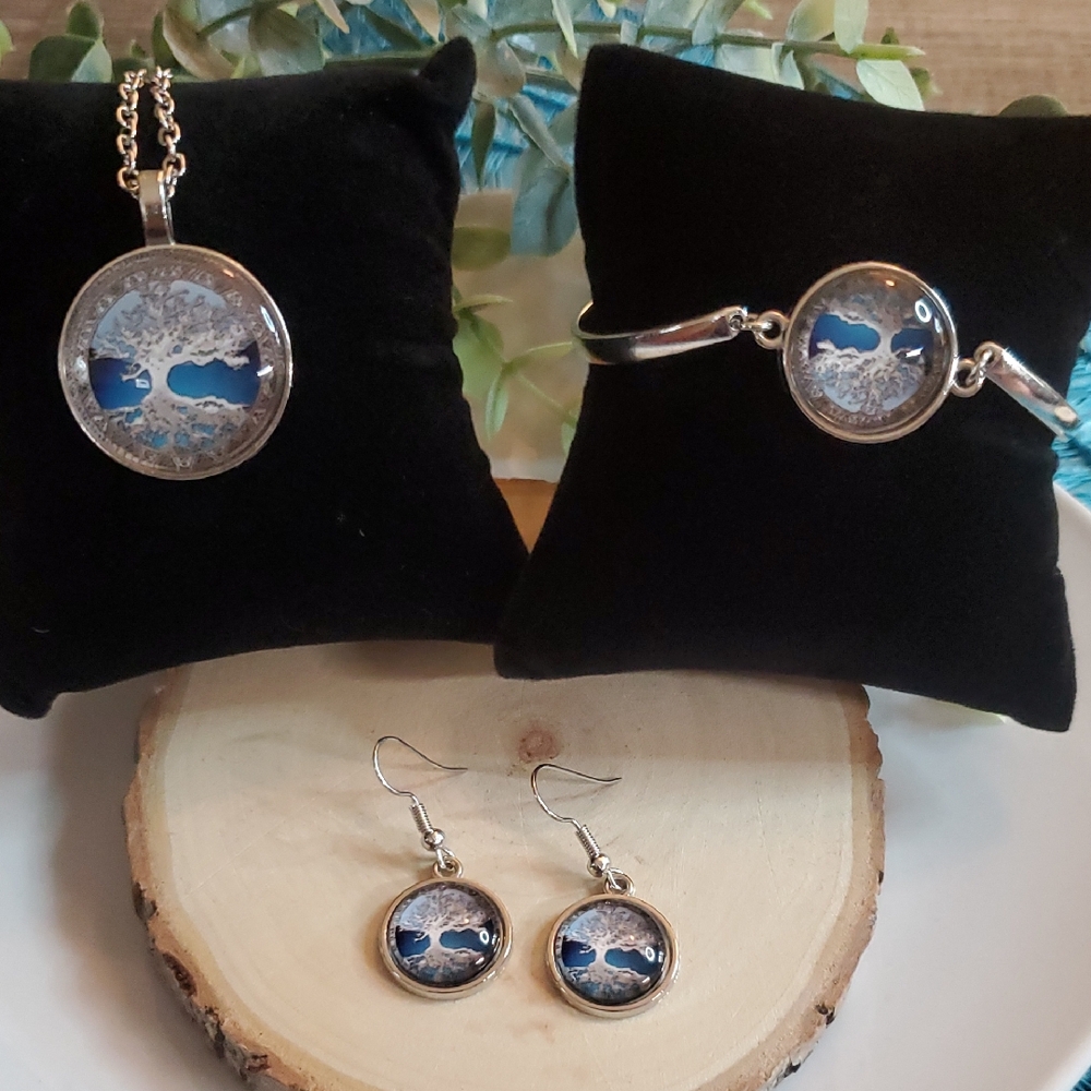 Fashion Jewelry Silver and Blue Nature Necklace Set